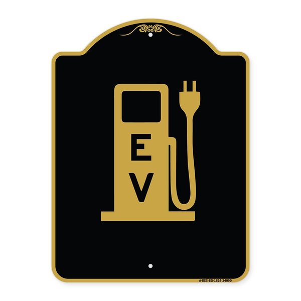Signmission Ev Electric Vehicle Charging Station, Black & Gold Aluminum Sign, 18" x 24", BG-1824-24090 A-DES-BG-1824-24090